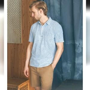 Faherty Sunwashed Short Sleeve Indigo blue striped  Polo